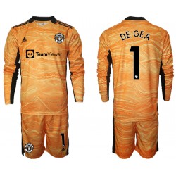 Camisola Manchester United David de Gea 1 Guarda-redes Criança Equipamento Primeiro 2021-2022 Manga Comprida
